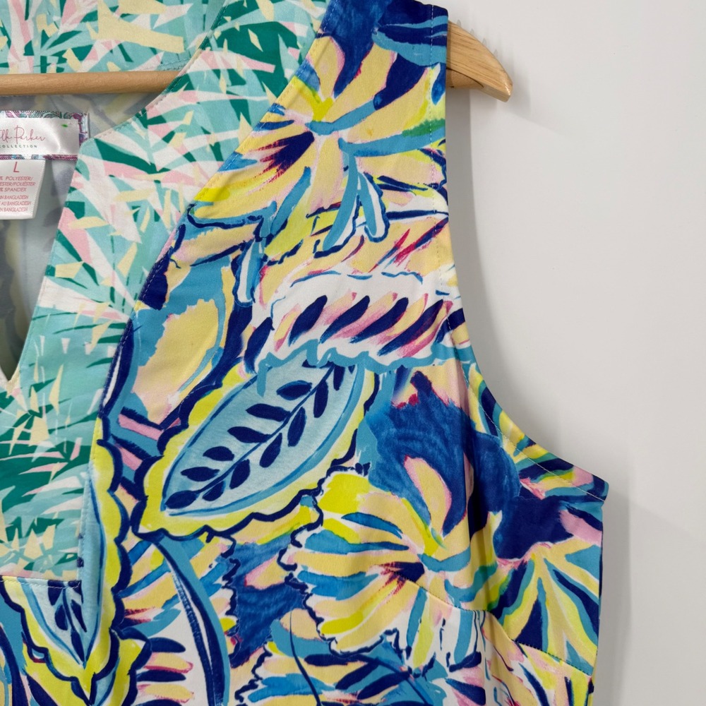 Stella Parker Womens Dress SZ Large Blue Yellow Tropical Resort Cruise Vacation - Picture 5 of 8